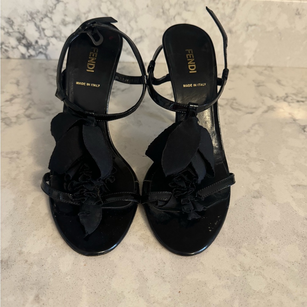 Fendi Black Leather Strappy Heels - Size 36.5